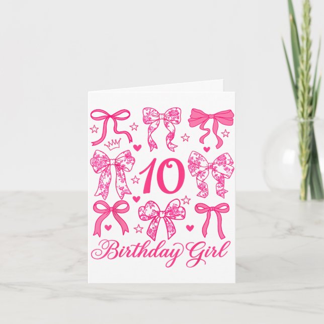 Carte Mignon arc coquette 10e anniversaire filles (Devant)
