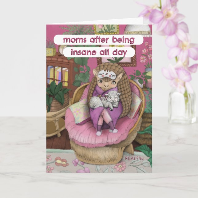 Carte Mignon Armadillo Rose Maternité Mème Fête des Mère (Orchidée)
