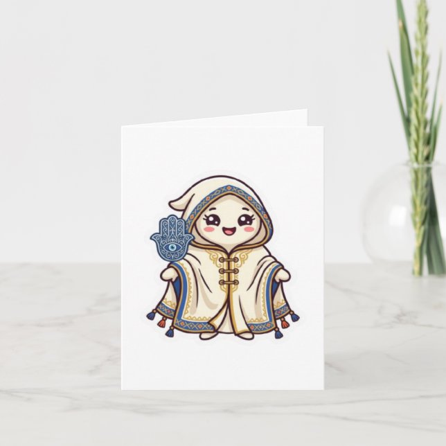 Carte Mignon Barnous Marocain Kawaii et Main de Khamsa (Devant)