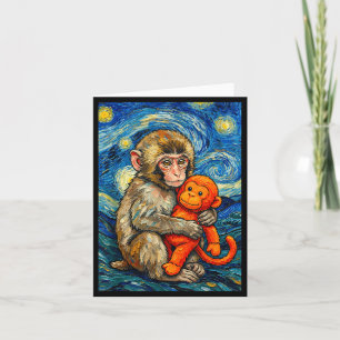 Carte Mignon bébé singe coup de poing mème nuit étoilée