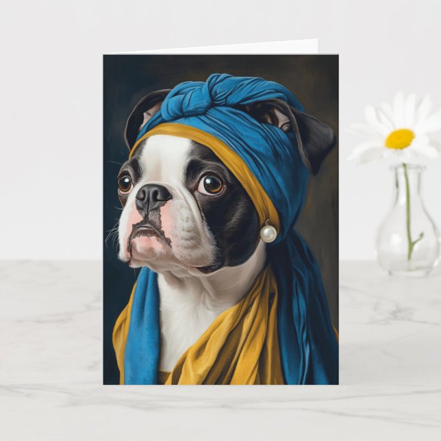 Carte Mignon Boston Terrier Pearl Earring Toutes Occasio (Petite plante)