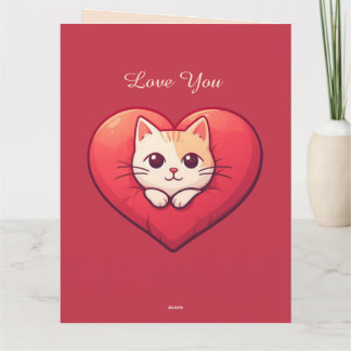 Carte Mignon Chat Blanc avec Design Kawaii Kitty Love