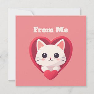 Carte Mignon Chat Blanc avec Design Kawaii Kitty Love