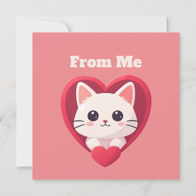 Carte Mignon Chat Blanc avec Design Kawaii Kitty Love (Devant)