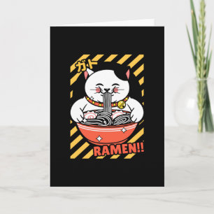 Carte Mignon Chat Chanceux du Japon Mangeant du Ramen