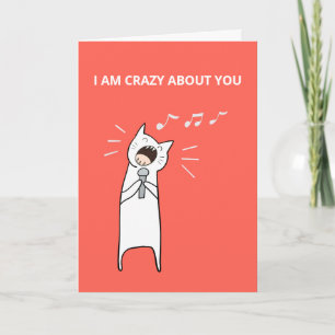 Carte Mignon Chat Chantant Drôle Dont Je Suis Fou De Toi