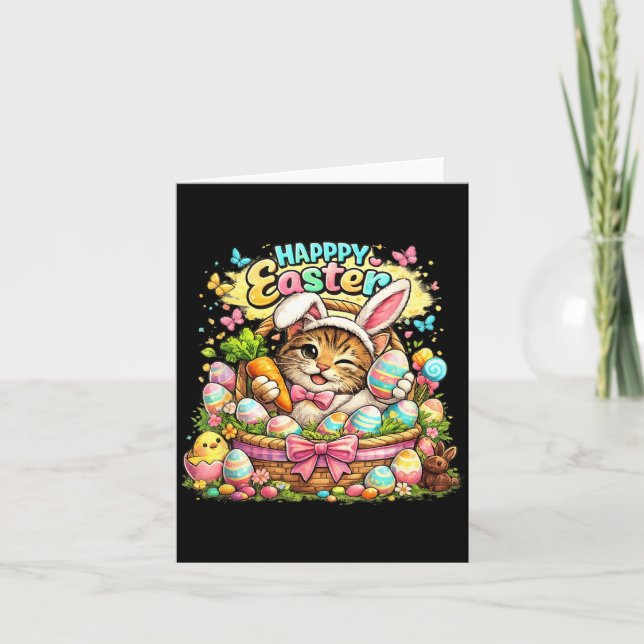 Carte Mignon Chat de Pâques Lapin Drôle de Chatons Cadea (Devant)