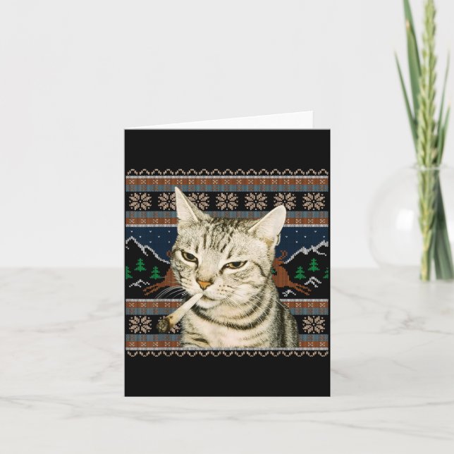Carte Mignon Chat Fumeur Mème Noël Sweat Ugly Chat  (Devant)