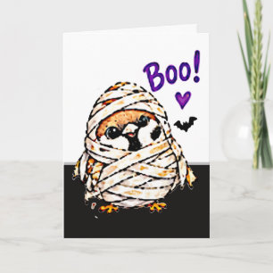Carte Mignon Chibi Moineau Oiseau Halloween Momie Amusan
