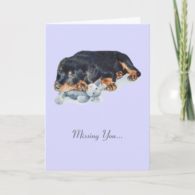 Carte mignon chien chiot rottweiler avec teddy vous manq (Devant)