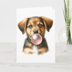 Carte Mignon chiot brun qui souffle du bubble gum Vide