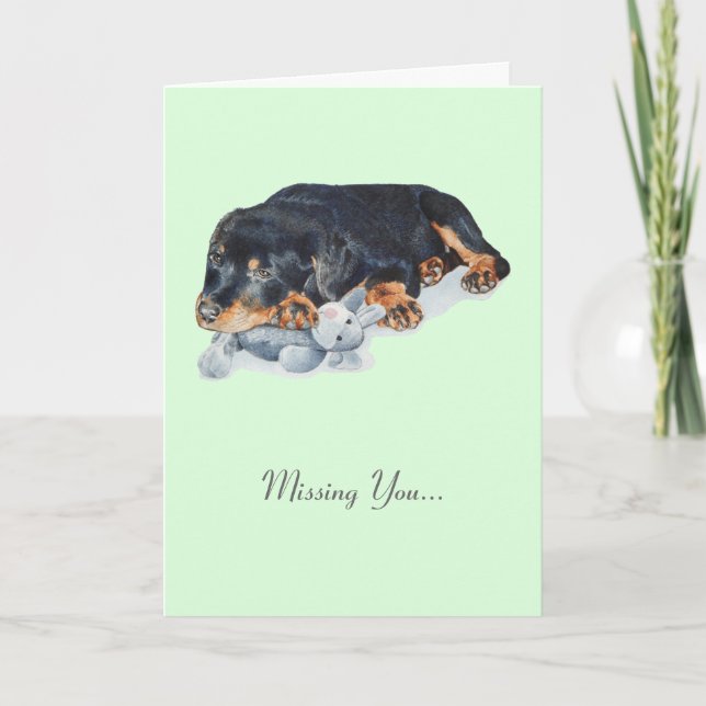 Carte mignon chiot chien rottweiler bouddling ourson art (Devant)