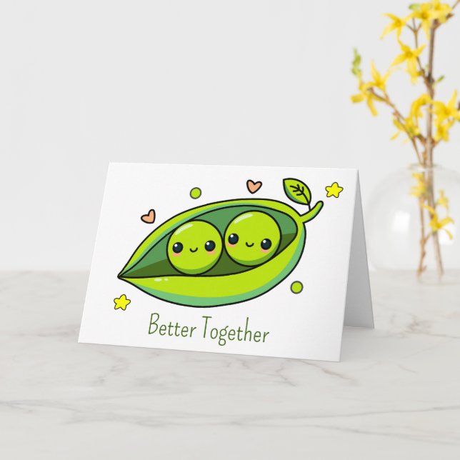 Carte Mignon Deux Petits Pois Dans Une Cosse Ensemble (Fleur jaune)