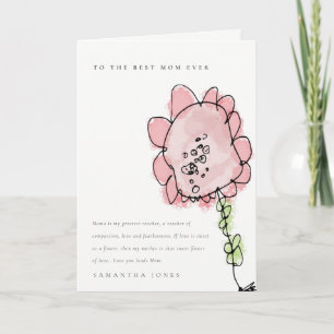Carte Mignon enfant dessiné fleur rose botanique Fête de