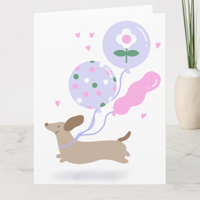 Carte Mignon Fête de l'Amour de Teckel Saucisson Rose (Devant)