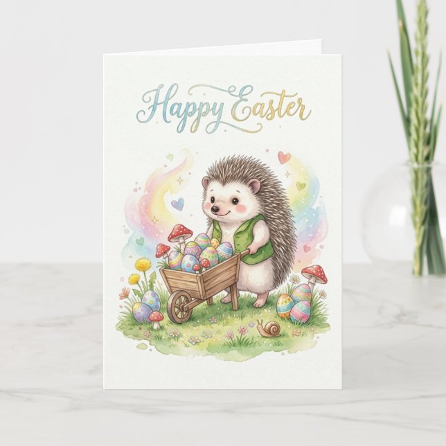 Carte Mignon hérisson de Pâques à l'aquarelle (Devant)