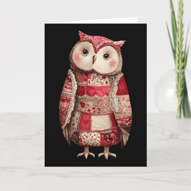 Carte Mignon hibou patchwork amateur de quilting Saint-V (Devant)