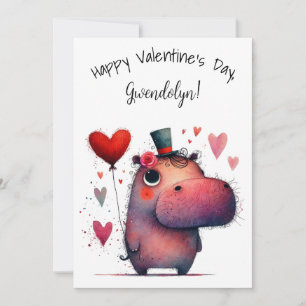 Carte Mignon Hippopotame Fantaisiste Saint-Valentin Plat