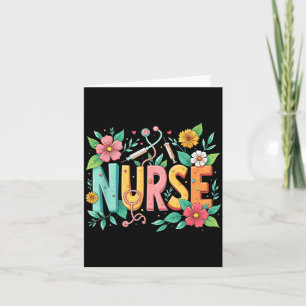 Carte Mignon infirmière rétro groovy fleur soins infirmi