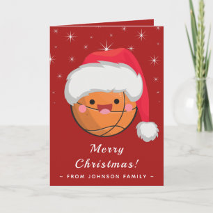 Carte Mignon Kawaii Ballon de Basket Rouge et Paillettes