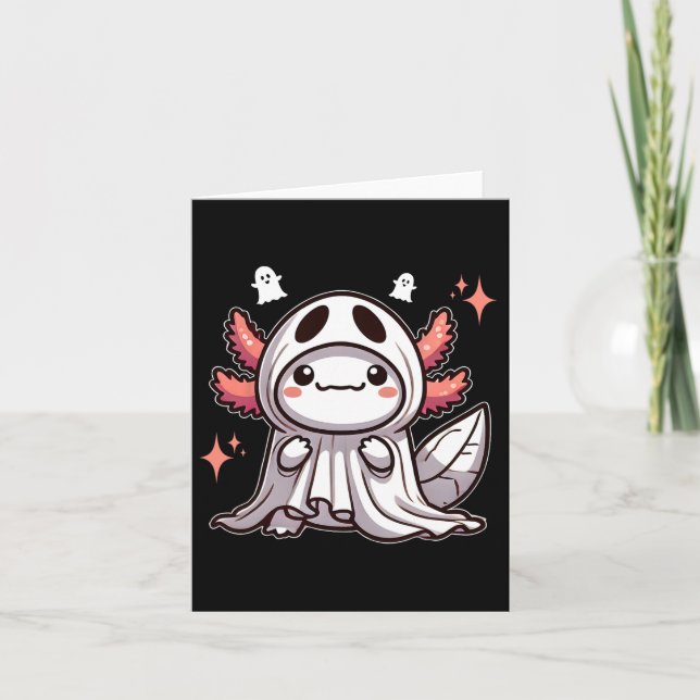 Carte Mignon Kawaii Fantôme d'Halloween Axolotl  (Devant)