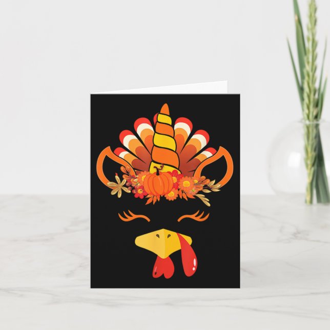 Carte Mignon Licorne Dinde Visage Fille Automne Drôle Th (Devant)