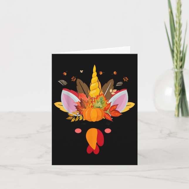 Carte Mignon Licorne Dinde Visage Fille Automne Drôle Th (Devant)