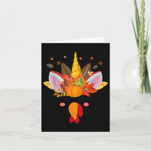 Carte Mignon Licorne Dinde Visage Fille Automne Drôle Th