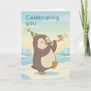 Carte Mignon Manchot de Fête   Célébrez Votre Anniversai
