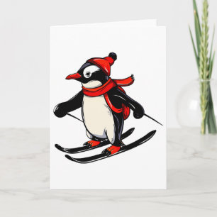 Carte Mignon manchot faisant du ski - Manchot skiant