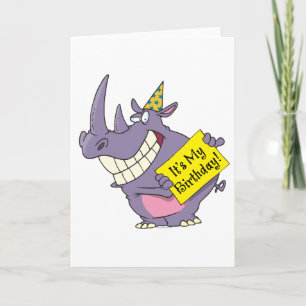 Carte mignon mon anniversaire fête de rhino dessin animé