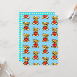 Carte Mignon ours en peluche tenant un cœur avec amour –