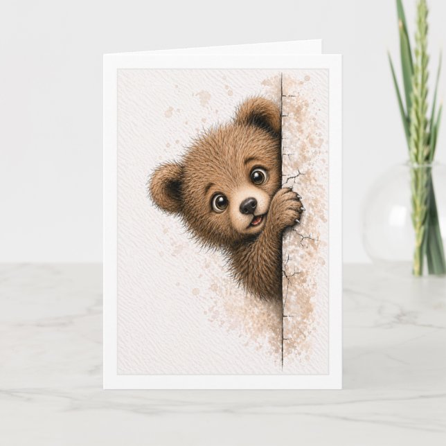 Carte Mignon ours qui regarde couverture aquarelle anima (Devant)