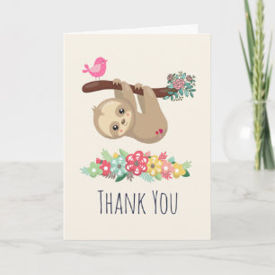 Carte Mignon paresseux brun suspendu à l'envers Merci