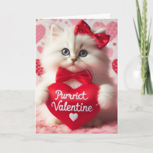 Carte Mignon petit chaton blanc et duveteux pour la Sain