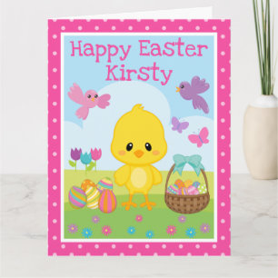 Carte Mignon poussin de printemps et œufs de Pâques en c