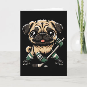 Carte Mignon Pug Jouant au Hockey sur Glace Design Homme