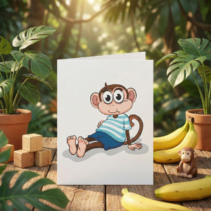 Carte Mignon singe en chemise rayée bleue et short