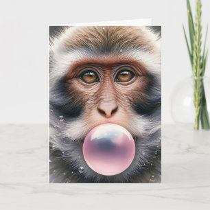 Carte Mignon singe qui souffle des bulles de chewing-gum