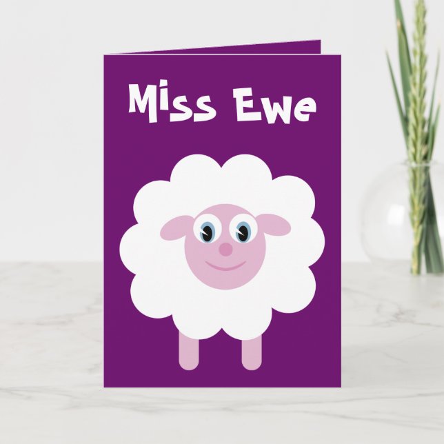 Carte Mignonette Cartoon Sheep Miss Ewe Personnalisable  (Devant)