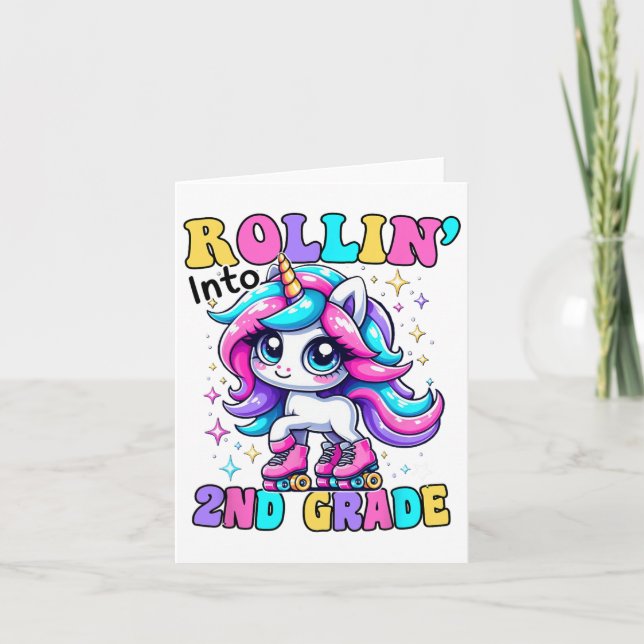 Carte Mignonne 2E Année Retour À L'École Unicorne Premie (Devant)