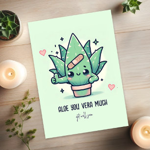 Carte Mignonne "Aloe You Vera Beaucoup" Se Bien Bientôt 