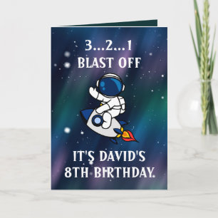 Carte Mignonne astronaute étoile noire et verte 8e anniv
