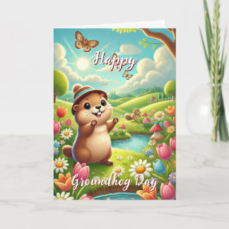 Carte Mignonne avec Casquette Joyeux Jour de marmotte et