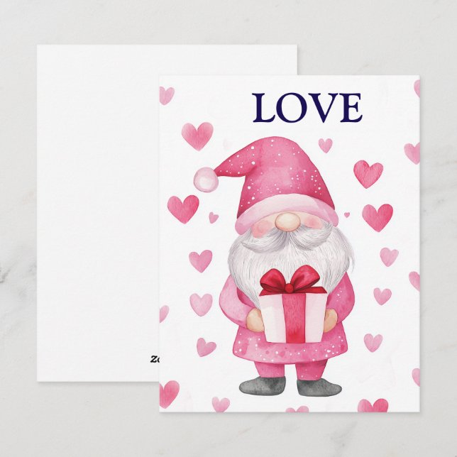 carte mignonne avec un gnome rose cartoon amoureux (Devant / Derrière)