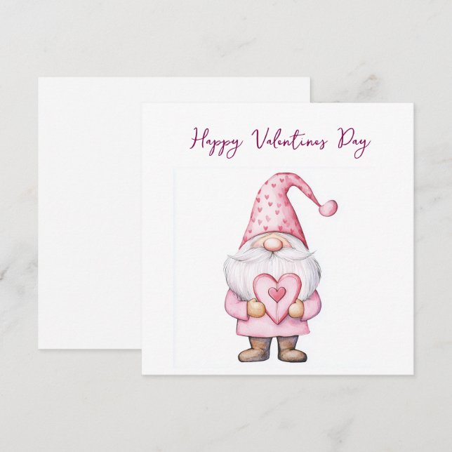 carte mignonne avec un gnome rose cartoon amoureux (Devant / Derrière)
