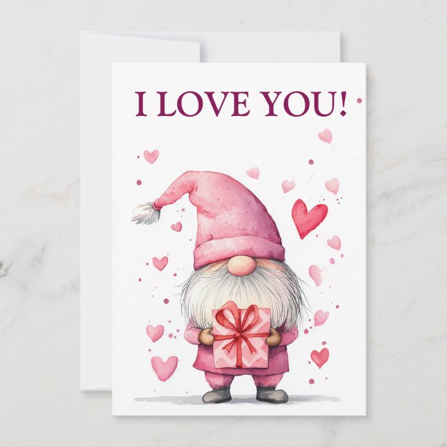 carte mignonne avec un gnome rose de dessin animé  (Devant)