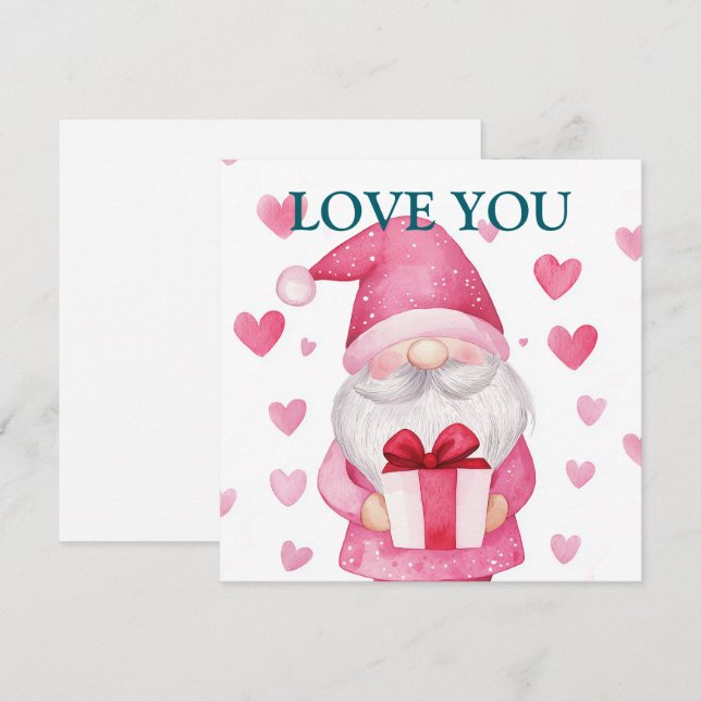 carte mignonne avec un gnome rose de dessin animé  (Devant / Derrière)