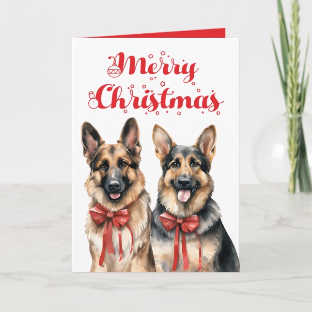 Carte Mignonne berger allemand Chien chiot Joyeux Noël (Devant)