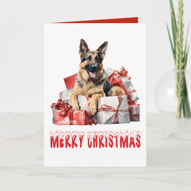 Carte Mignonne berger allemand Chien chiot Joyeux Noël (Devant)